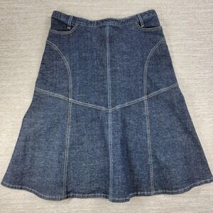 Powerline Denim Panel Skirt Womens 10 Blue A-line Casual Western Ranch Rodeo